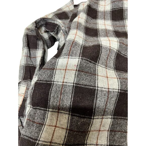 Vtg K-Mart 70s Sport Style Patch Shooting Flannel Shirt L Brown Plaid Wool Holes - Picture 11 of 11